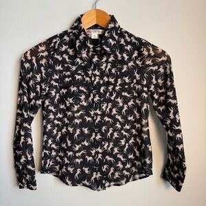 Cumberland Outfitters Women's Sheer Horse Print Button Up Blouse Size Small